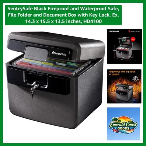Black Fireproof & Waterproof Safe, 0.65 Cu. Ft. Document Organizer with Key Lock