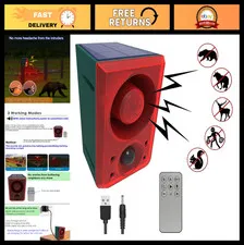 Solar Outdoor Motion Sensor Alarm with Dog Barking & Gunshot Sounds, 130dB, USB,