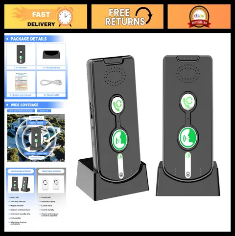 Wireless 2-Way Intercom System for Home & Office, Long Range, Portable, 30-Day S