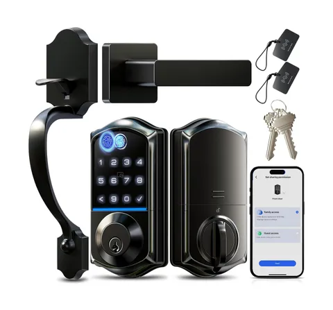 Veise VE017-H Fingerprint Smart Front Door Lock Set, App Control, 8-in-1 Keyl...