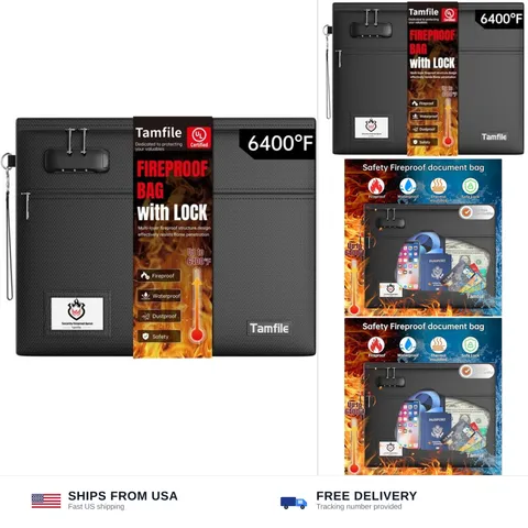 Tamfile Fireproof Document Bag with Lock,15x12 inch Heat Resistant Cash Bag |...