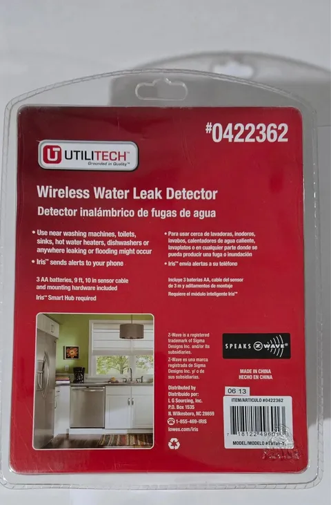 Utiltech # 0422362 Wireless Water Leak Detector Requires Iris Smart Hub