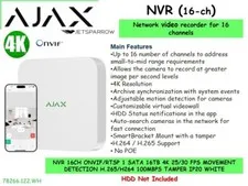 AJAX 16-Channel NVR, 4K Resolution, ONVIF (Profile S/T) White (NO HDD)