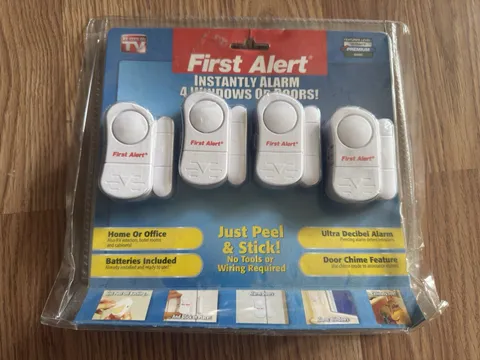 NEW! FIRST ALERT 4 Pack Premium Window & Door Security Alarms, SEALED,STAY SAFE