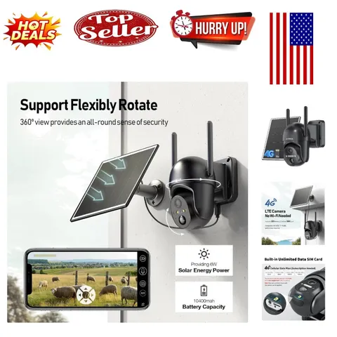 4G LTE Solar Security Camera—Wireless, 2K Night Vision & 360° View