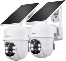 2PCS Cinnado Solar Security Camera Wireless Outdoor 2K WiFi 360°PTZ Night Vision