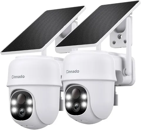 2PCS Cinnado Solar Security Camera Wireless Outdoor 2K WiFi 360°PTZ Night Vision