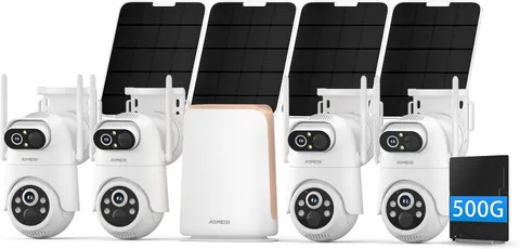 4-Cam Dual Lens Solar Security Wireless System, 10CH NVR Color 2-Way Audio, Wifi