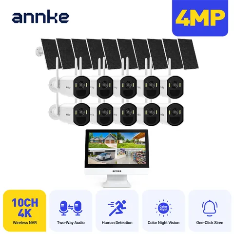 ANNKE 4MP Wireless Solar Powered Security Camera System 12” 10CH NVR 2 Way Audio