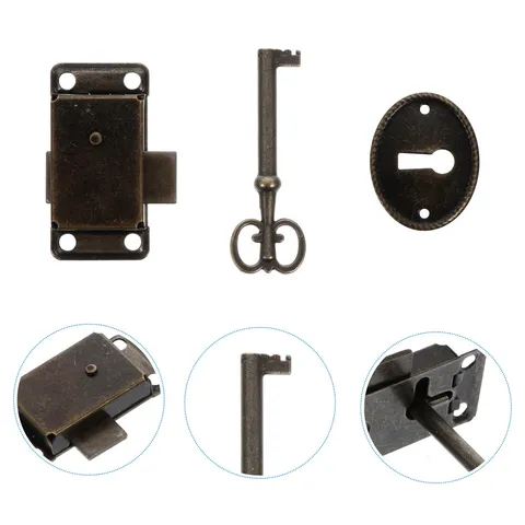 2Pcs Vintage Furniture Lock Brass Fittings Cabinet Old Fashioned Decor
