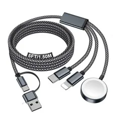Travel Essentials for Apple Watch Charger,iPhone Charger,3 in 2 Type C/Lightn...