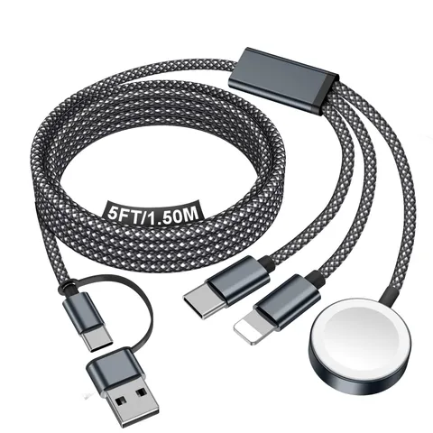 Travel Essentials for Apple Watch Charger,iPhone Charger,3 in 2 Type C/Lightn...