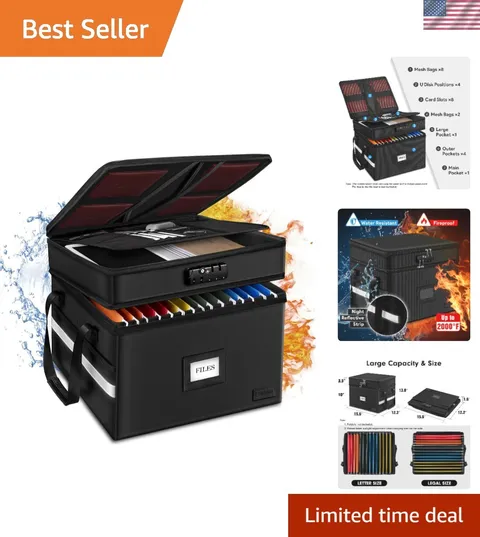 Fireproof File Oganizer with Lock, 2 Layer Fireproof Document Storage Box | P...