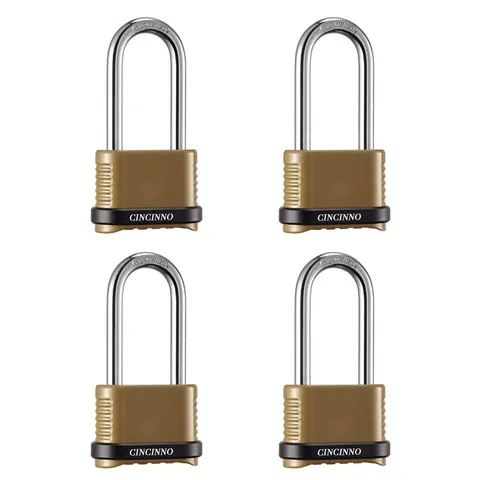 Heavy Duty 4-Digit Combination Lock Set, Weatherproof Padlock with Long Shackle,