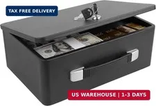 Fireproof Document Box with Key Lock, Portable Metal Safe Box with Carrying Hand