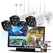 Wireless Security Camera System Outdoor, WiFi 4Cameras+1TB HDD+10inch Monitor