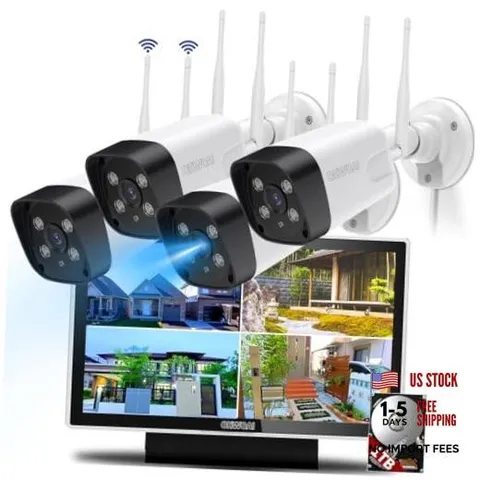 Wireless Security Camera System Outdoor, WiFi 4Cameras+1TB HDD+10inch Monitor