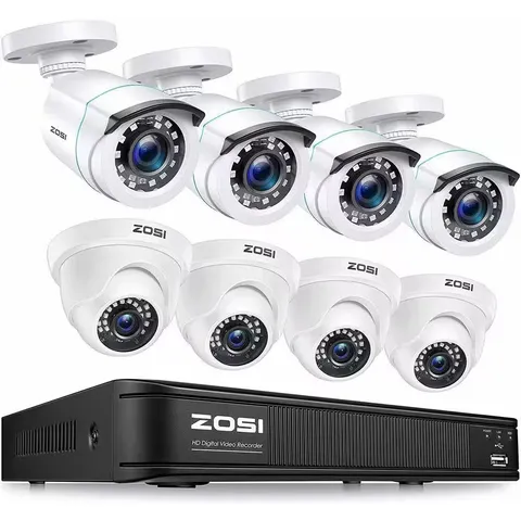 8-Channel DVR Home Security System with 8-Wired 1080P FHD Outdoor Bullet/Dome Ca