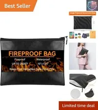 Fireproof Document Bag 10"x13.5", Waterproof Holder with Zipper for Passport,...