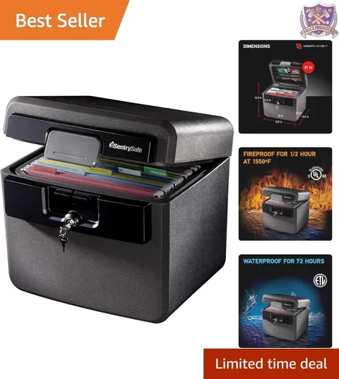 Fireproof Waterproof Safe File Box with Key Lock Compact for Documents valuables