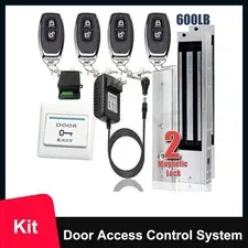 Kit Door Access Control System 2 Electric Magnetic Lock 600lb 4 Remote Controls