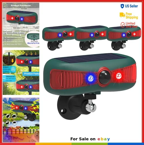 Solar Motion Sensor Alarm 130dB 13 Sounds Strobe Light Outdoor Animal Repeller
