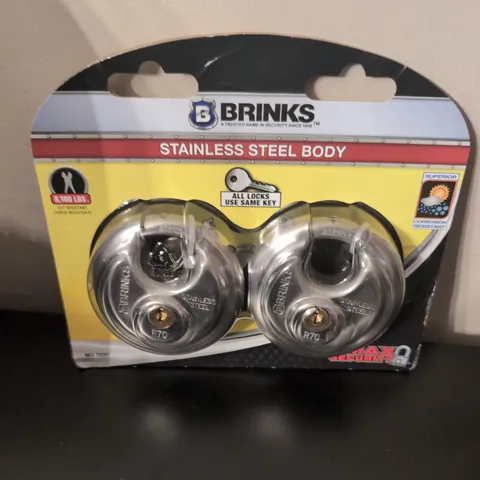 2 pack BRINKS Stainless Steel 70mm Keyed Discus Padlock 5/8in Shackle 663-70201