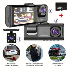 32GB 3 lenses Camara De Seguridad Dash Cam Para Auto Delantero/Trasero/Interior