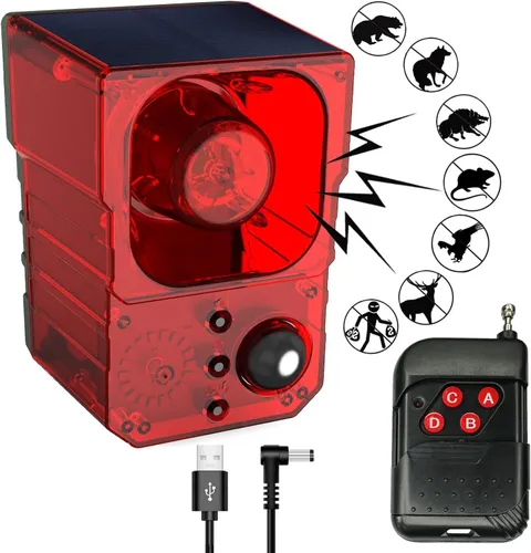 Solar Motion Sensor Alarm Emits Loud Dog Barking & Gunshot Sounds up to 130db