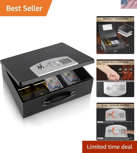 Black Metal Fireproof Safe Box with Digital Keypad | Secure Transport for Assets