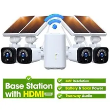 4MP Solar Battery Powered Wireless Security Camera System PIR Detect Protection