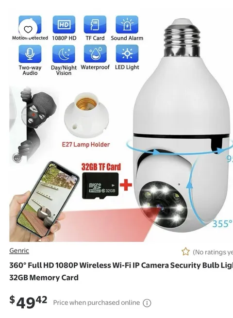 Wireless, Panoramic Surveillance Camera W Motion Detector, Easy Setup, $49 New
