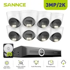 SANNCE 8CH NVR 3MP PoE IP Security Camera System Color Night Vision Audio Record