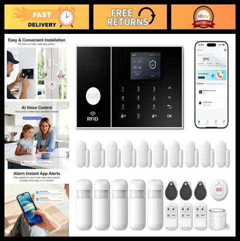 Wireless Home Security Alarm System DIY Kit, 24 Pcs WiFi GSM 4G, App Alerts, SOS