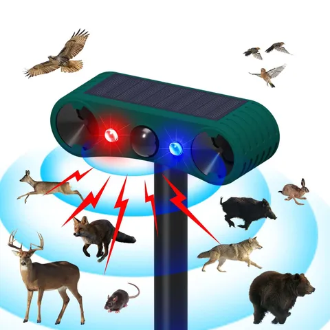 Solar Motion Sensor Alarm 129dB Loud Siren Alarm with Red Blue Flash Strobe L...