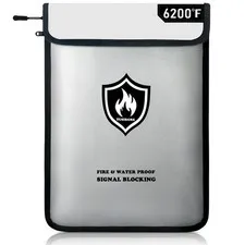 6200°F Upgraded Fireproof Document Bag, 15.7 x 11.4 Faraday Bag, Fireproof Mo...