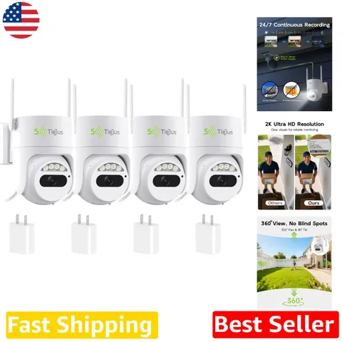 Outdoor 2K Wired Security Cameras 4pk, 3MP HD, 24/7 Recording, PTZ,
