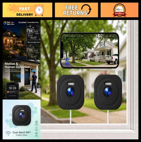 2-Pack 4MP 2K Window Cameras, Full-Color Night Vision, WiFi Indoor Security, Mot