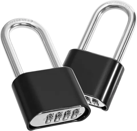 2 Pack 4 Digit Heavy Duty Combination Lock, Long Waterproof Shackle Padlock, Re