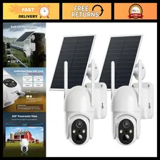 2 Pack Solar Powered 4G LTE Security Cameras, No WiFi Needed, 2K Night Vision, 3
