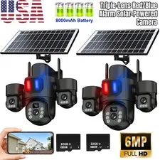 Solar Battery Powered Wireless WiFi Security Camera System Pan/Tilt Outdoor Home