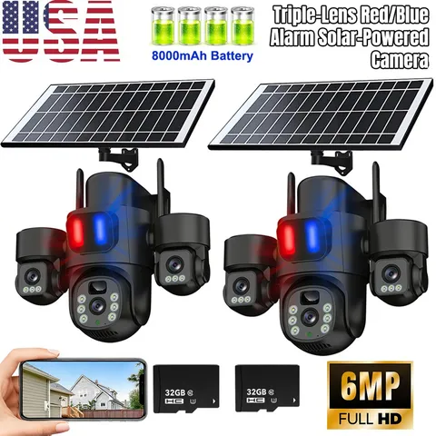 Solar Battery Powered Wireless WiFi Security Camera System Pan/Tilt Outdoor Home