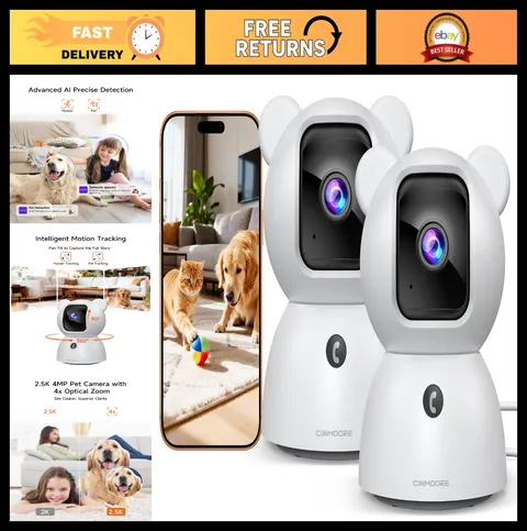 2 Pack 2.5K Indoor Security Cameras, AI Human/Pet Detection, 4MP WiFi, Night Vis