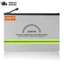 Secure Silver Fireproof Money Bag with Zipper - 10.6"x6.7" Waterproof Pouch