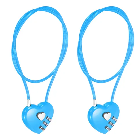 Combination Padlock (19.7 Inch, Blue)(2 Pcs), 3-Digit Heart Shaped Combo Padlock