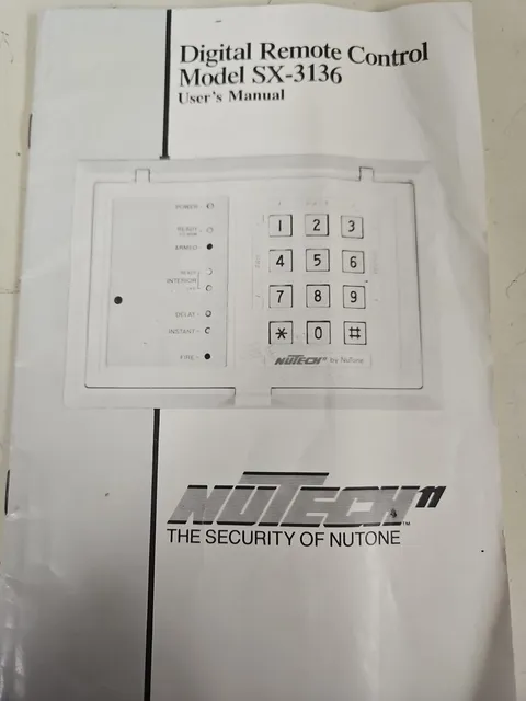 Nutone Nutech Digital Remote Control Model SX-3136 Users Manual Only {RARE}