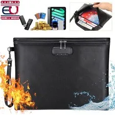 Large Fireproof Document Bag with Lock Waterproof Safe Cash Money Pouch 14x10"