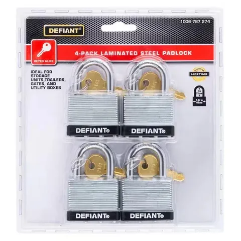 4-Pack 40mm Steel Padlocks Keyed Alike Heavy Duty Lock w/ 4 Keys