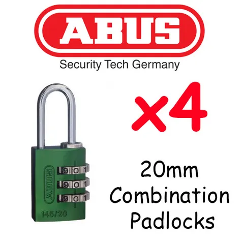  Combination Padlocks - Resettable ABUS 20mm  x4  BULK LOT High quality - GREEN
