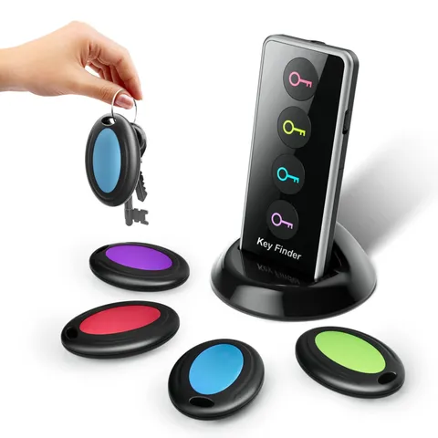 Key Finder Locator with Sound, 100ft RF Item Tracker Tags with LED Light, 80d...
